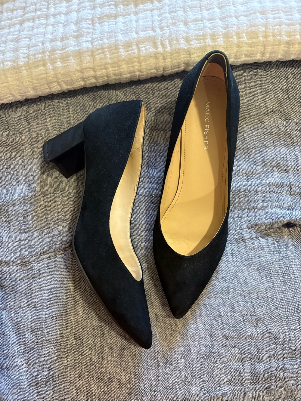 Marc Fisher Black Suede Pointed Toe Block Heels